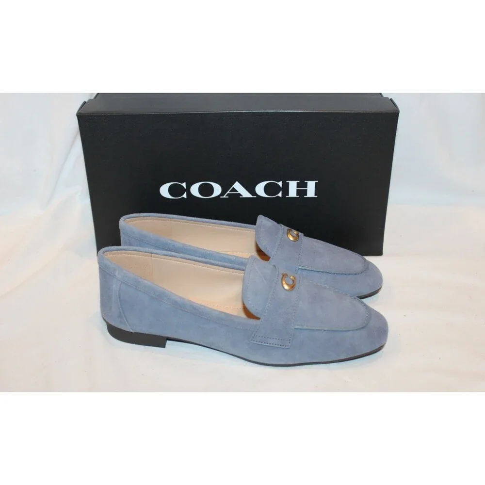 COACH SCULPT C LOGO SLIP ON DRIVER SUEDE LOAFER MOCASSINS LT DENIM SZ 7.5 NEW